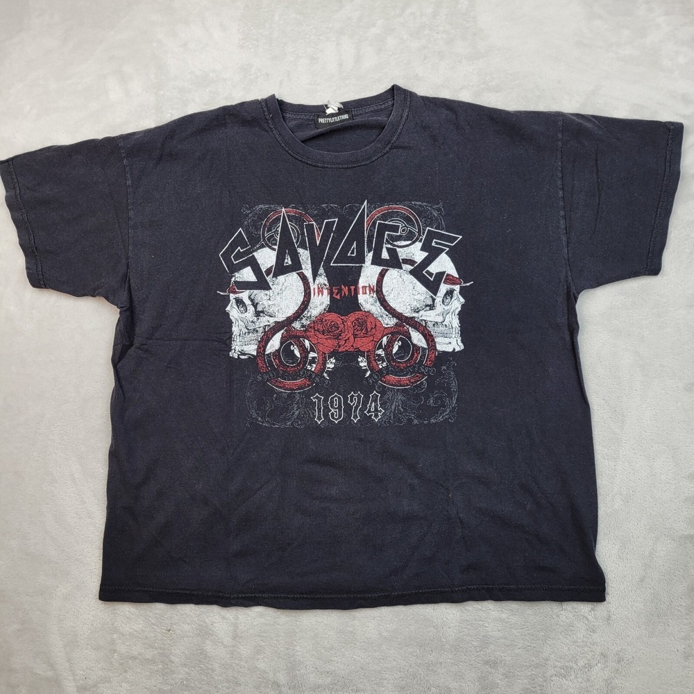 Pretty Little Thing Shirt Women‎ XL Crewneck Biker Rose Skull Savage Intentions